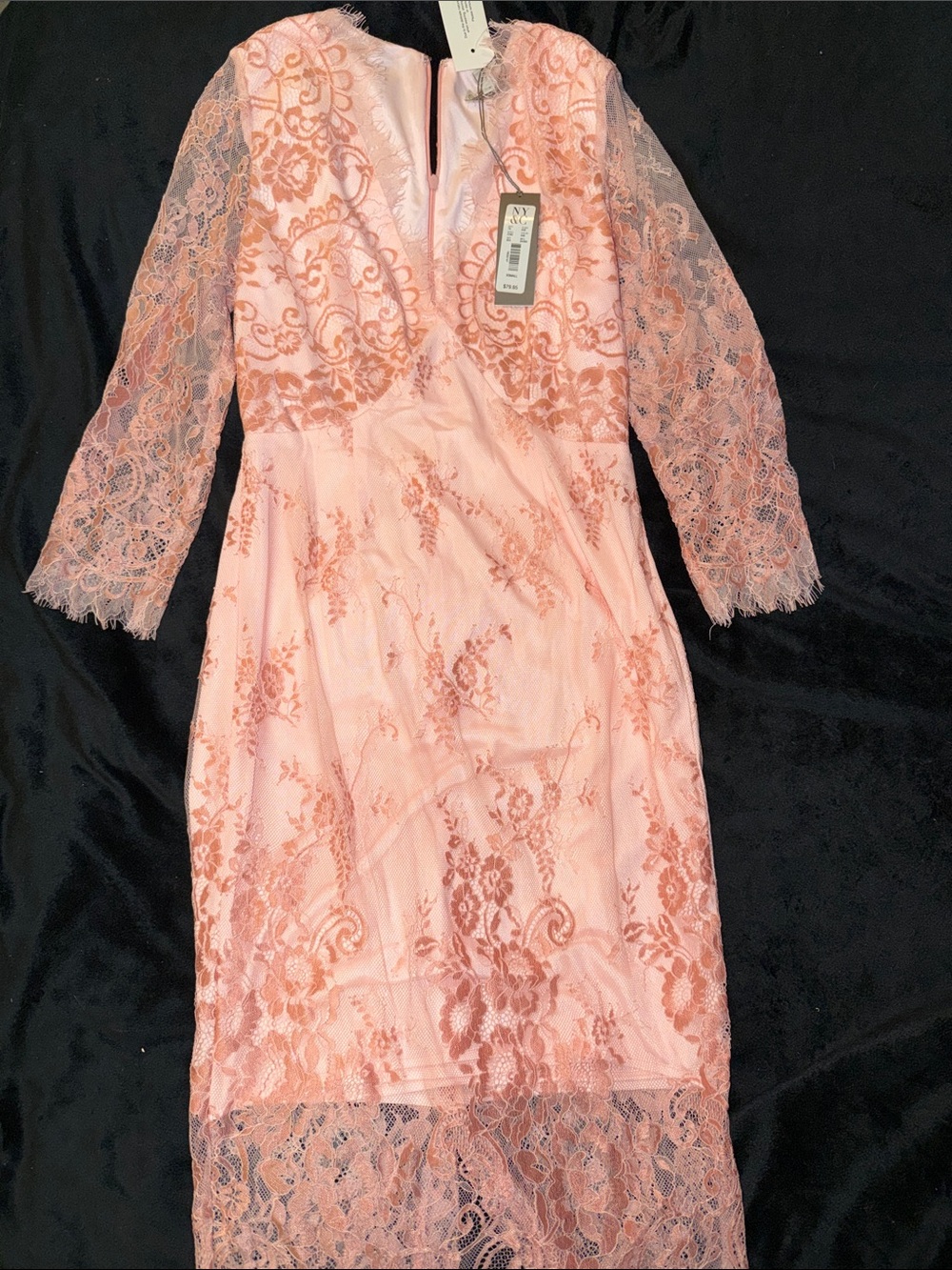 eva mendes for New York & Company Pink Lace Long Sleeve Midi Dress